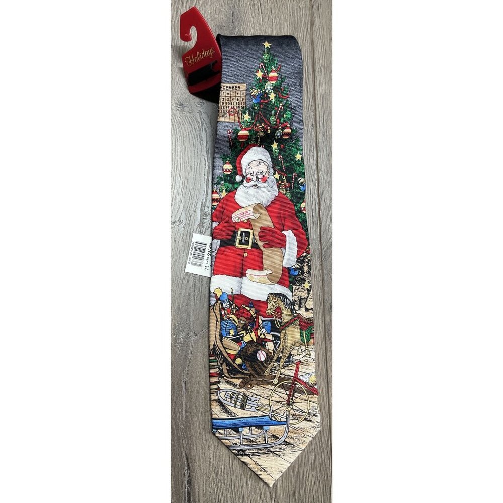 Mens Christmas Holidays 100% Silk‎ Tie Santa Toys Checklist Tree NEW with TAGS